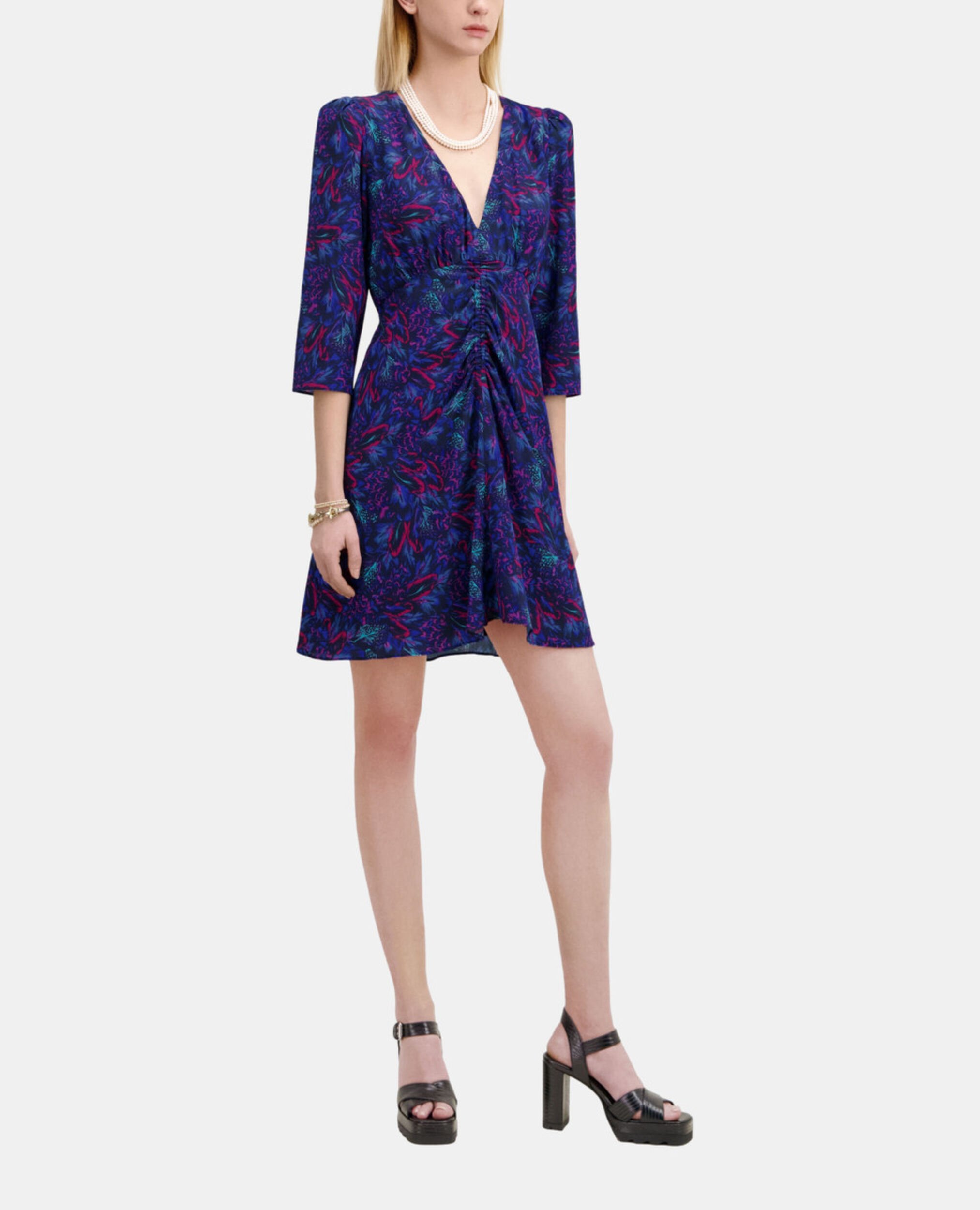 Short printed dress with shirring, BLUE RED, hi-res image number null