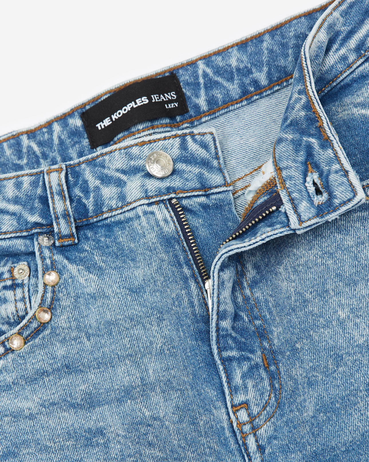 The Kooples DAMEN BLUE DENIM verwaschene vintage-jeans mit strass