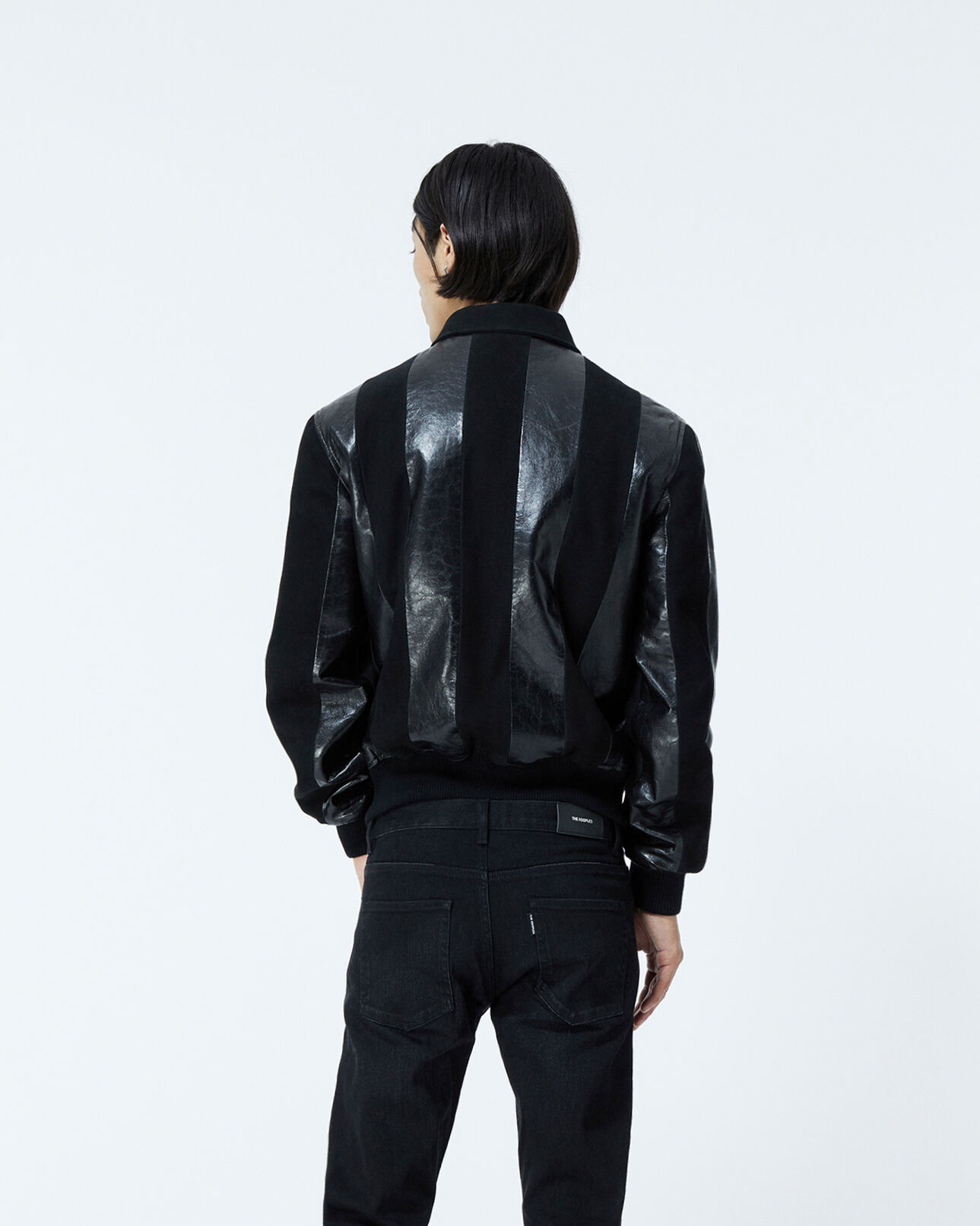 The Kooples MEN BLACK black leather jacket with contrasting stripes