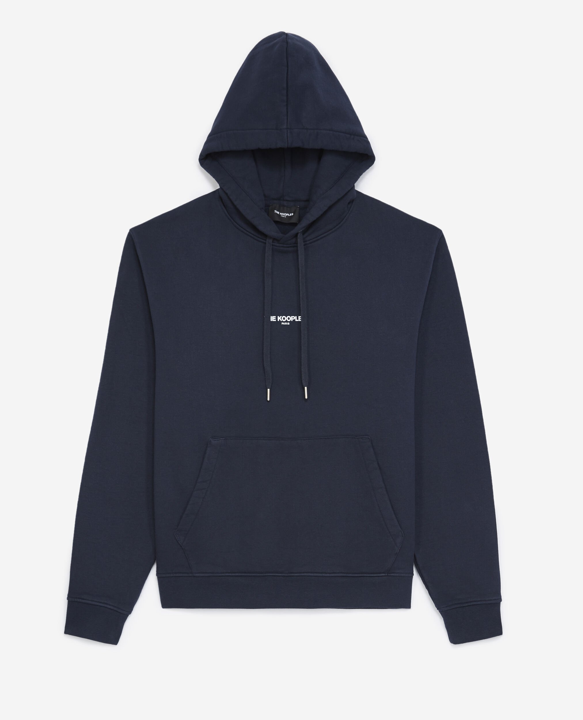 Navy blue printed hoodie, NAVY, hi-res image number null