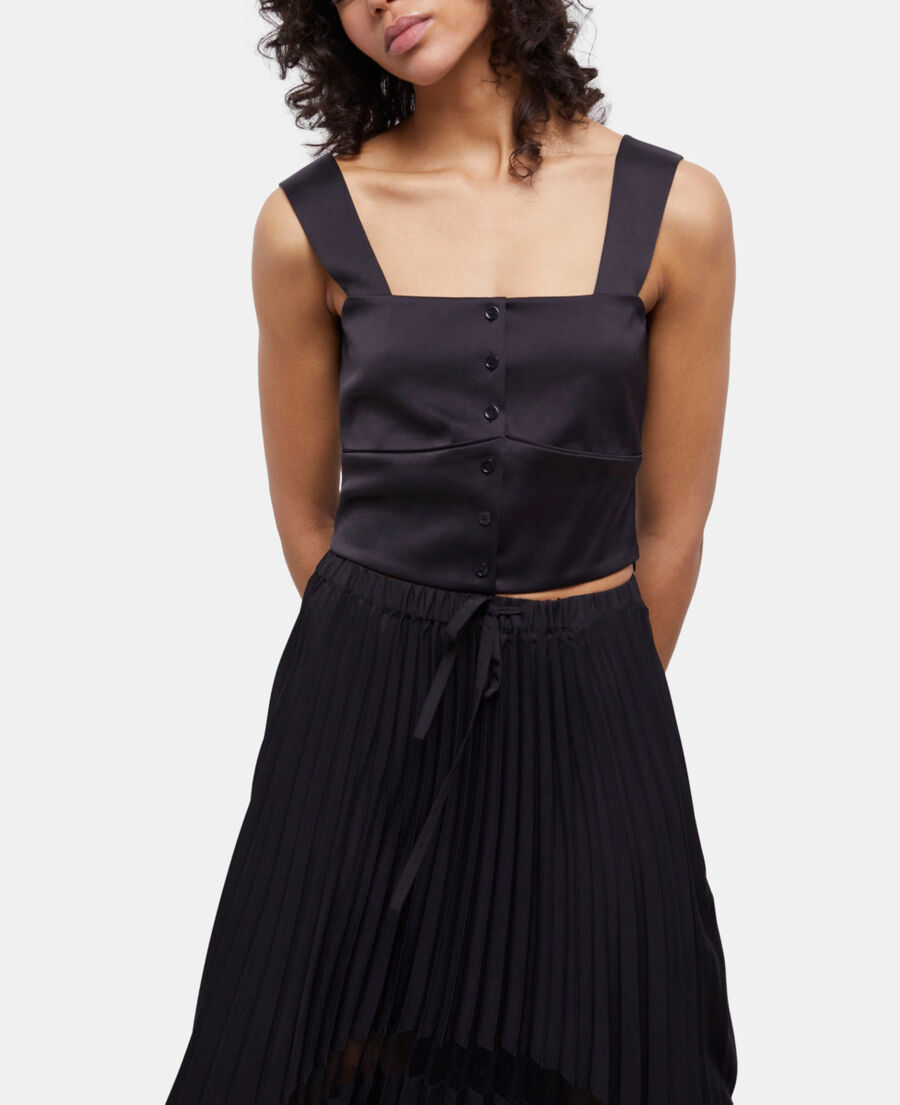 The Kooples F BLACK short black satin top with buttoning
