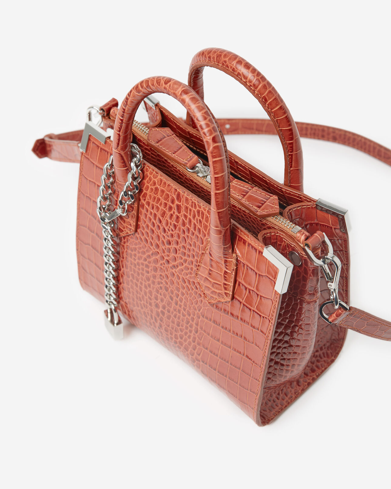 The Kooples WOMEN RED / ORANGE ming medium red croc-print bag in leather