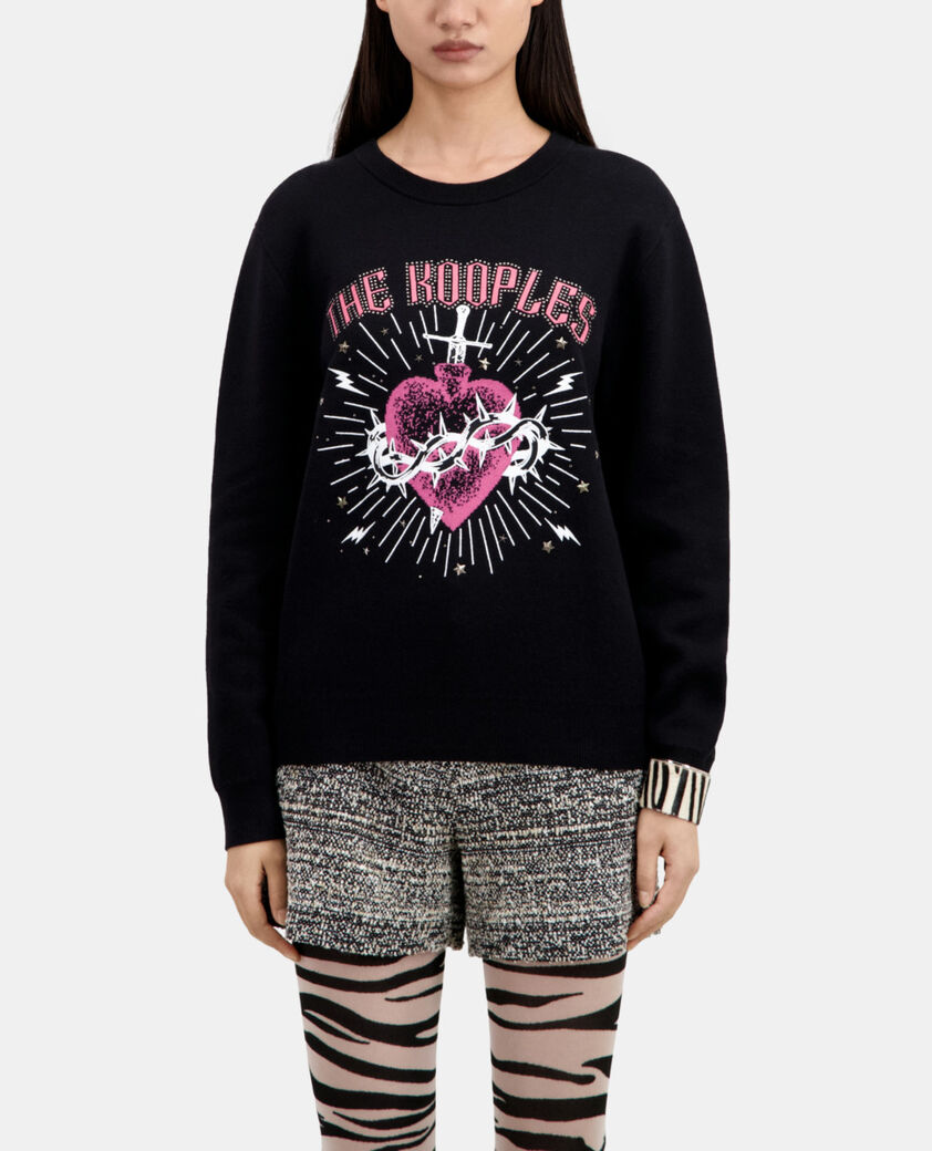 The Kooples MUJER BLACK WHITE jersey negro dagger through heart estrellas