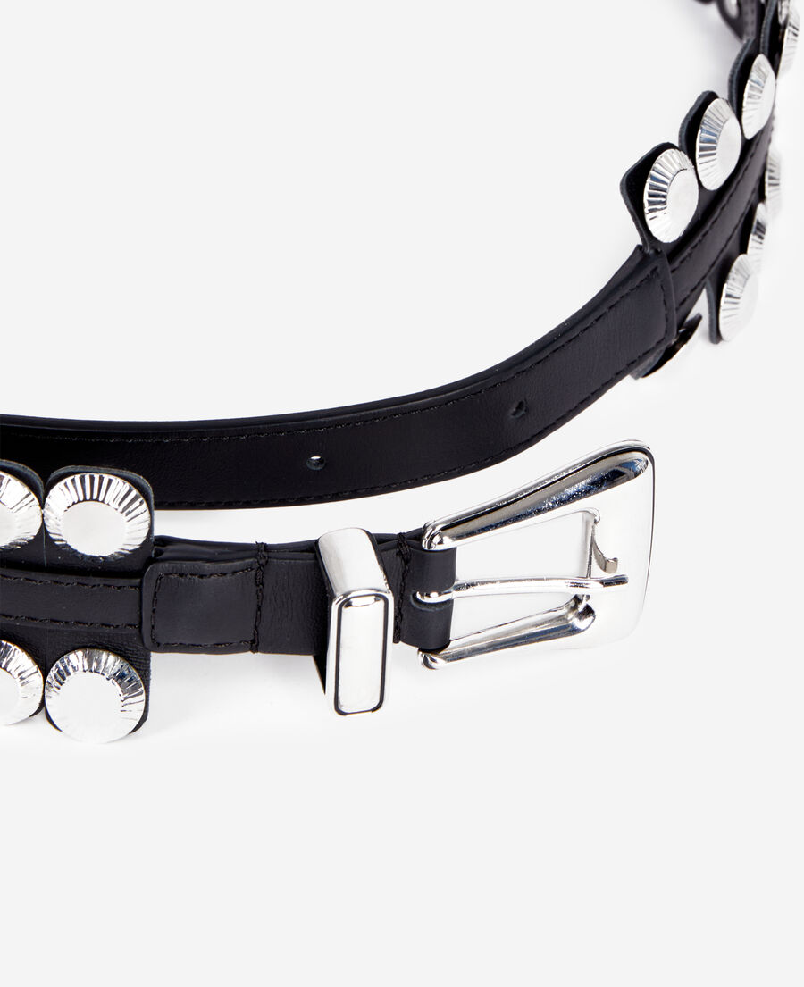 wide black leather belt with studs