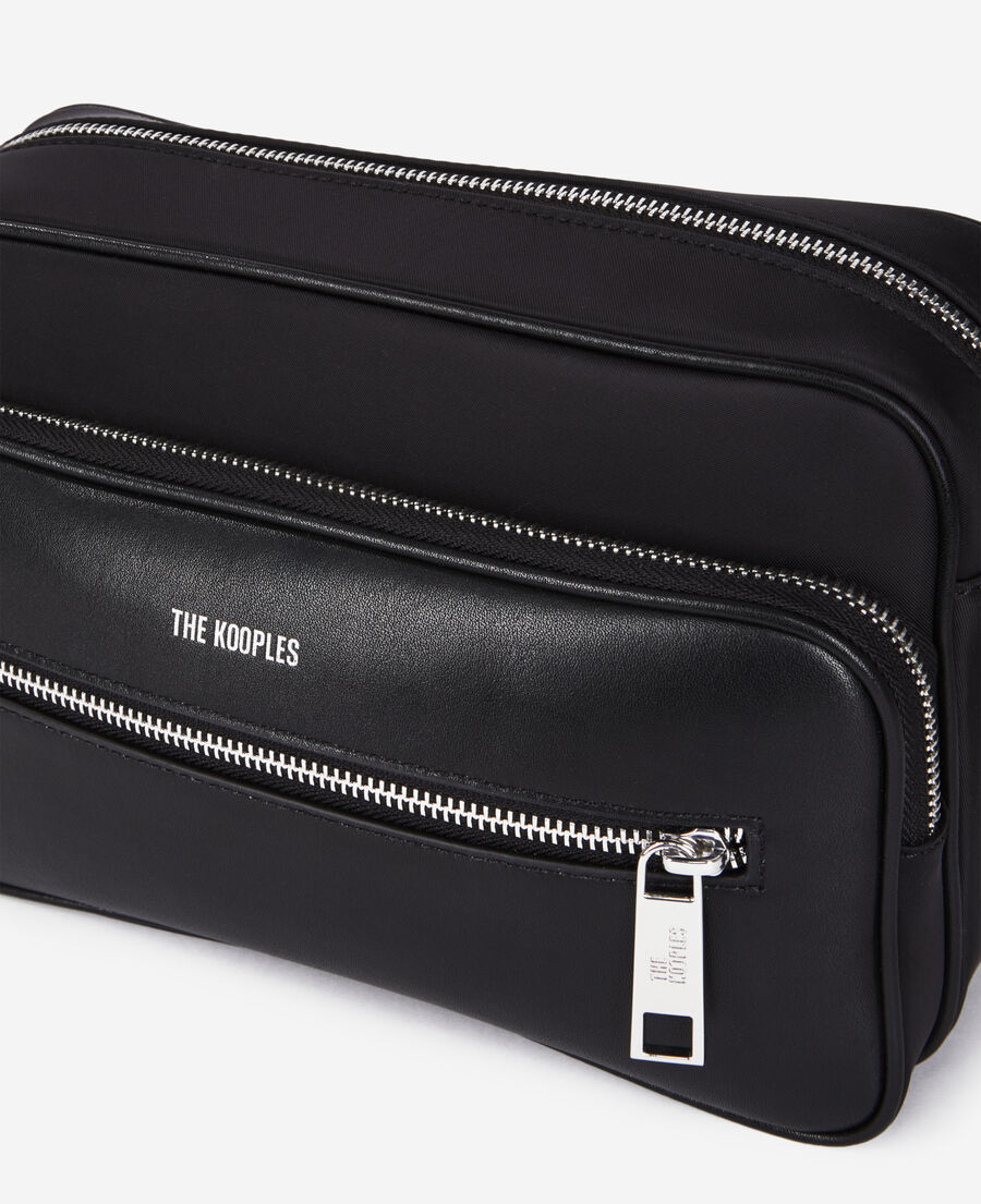 messenger bag in black leather and nylon fiber