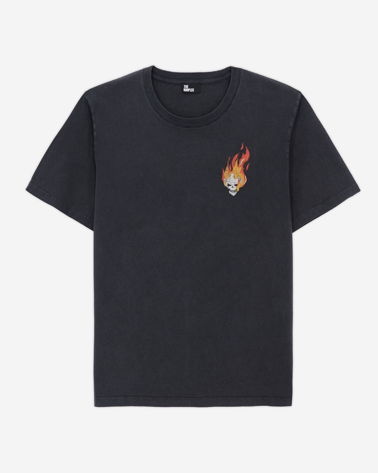 The Kooples MEN BLACK WASHED men's black t-shirt with skull on fire print