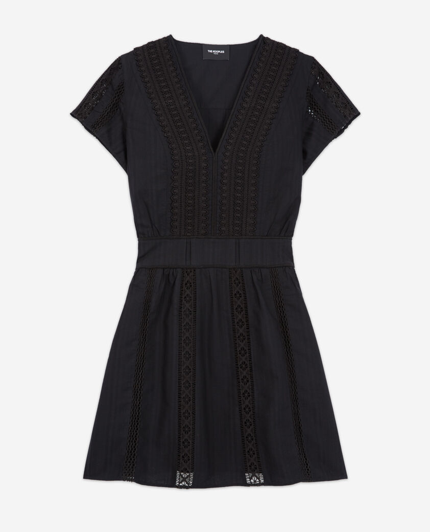The Kooples MUJER BLACK vestido bordado negro corto detalle pasamanos