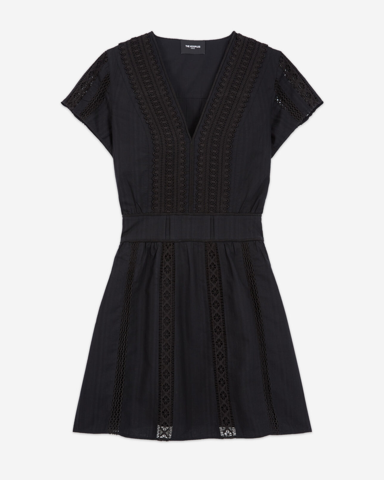 The Kooples FEMME BLACK robe brodée noire courte détail gallon