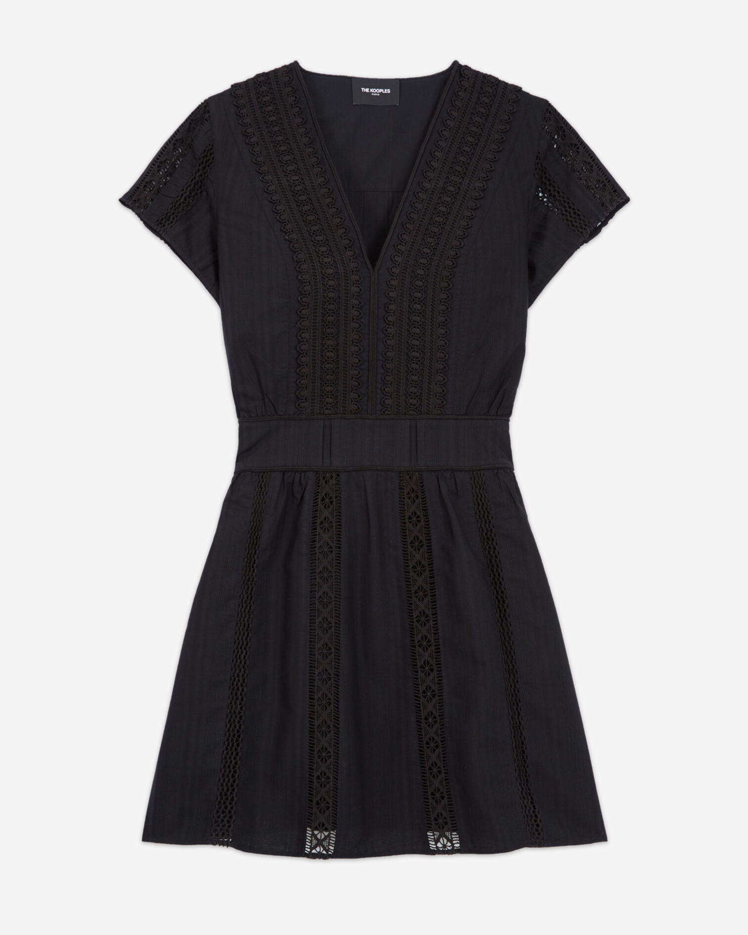 Robe brodée noire courte détail gallon, BLACK, hi-res image number null