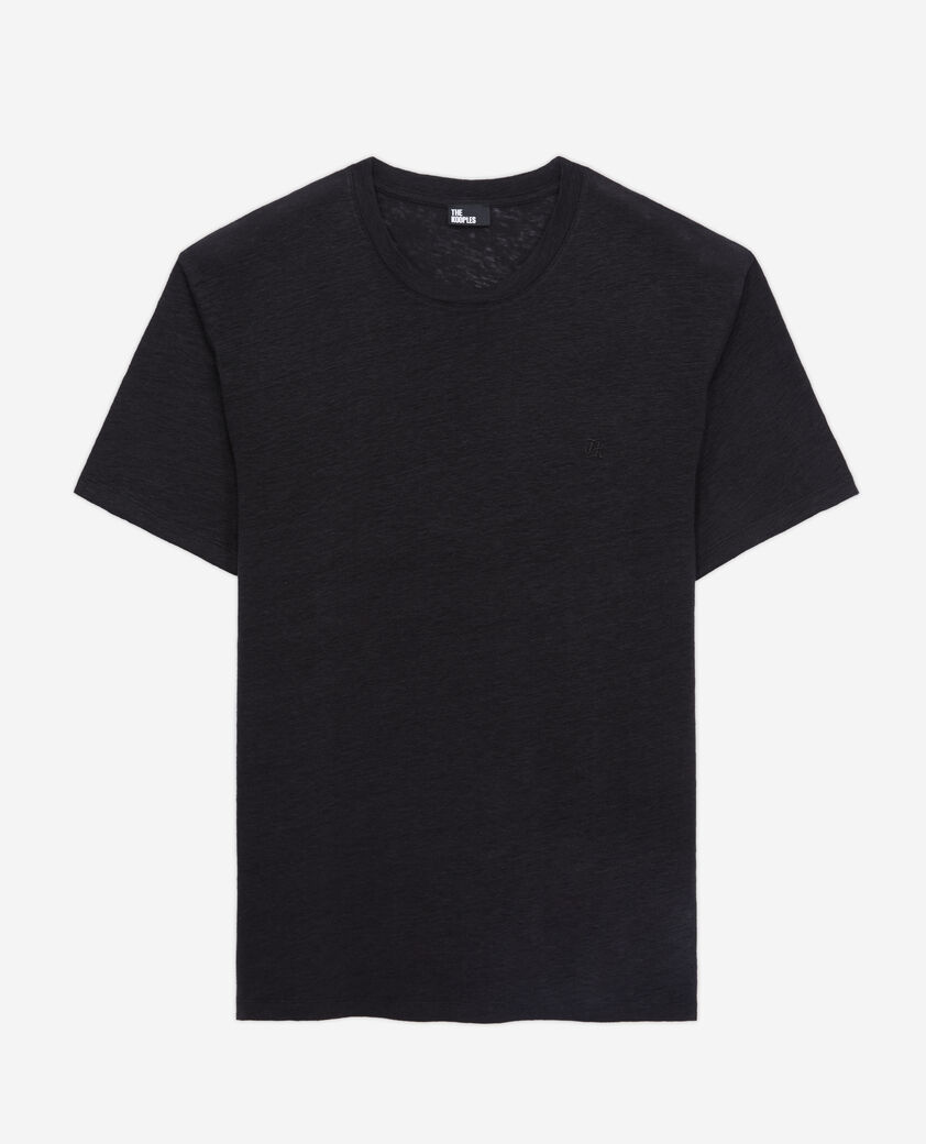 The Kooples HOMME BLACK t-shirt homme noir en lin avec blason