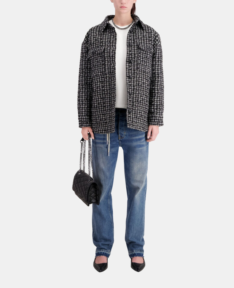 The Kooples DAMEN BLACK WHITE schwarze hemdjacke aus tweed