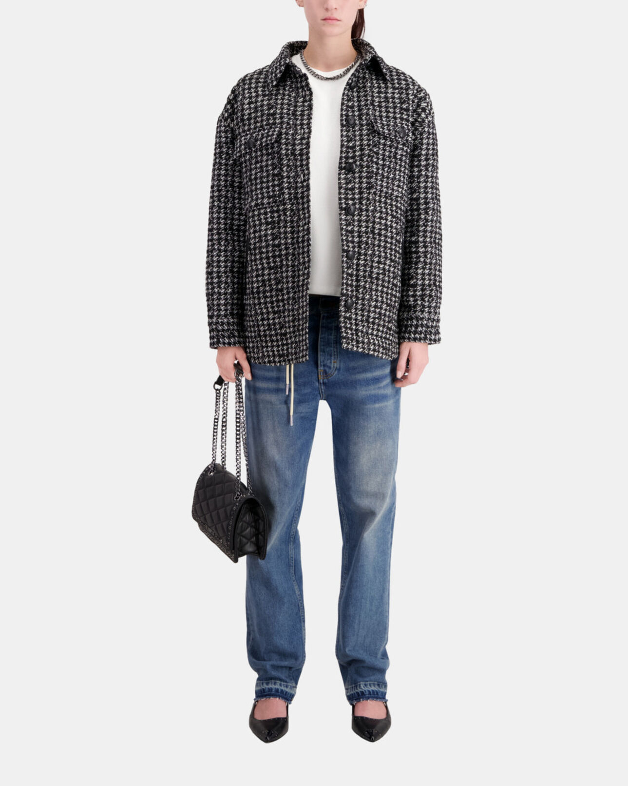The Kooples WOMEN BLACK WHITE black tweed overshirt jacket