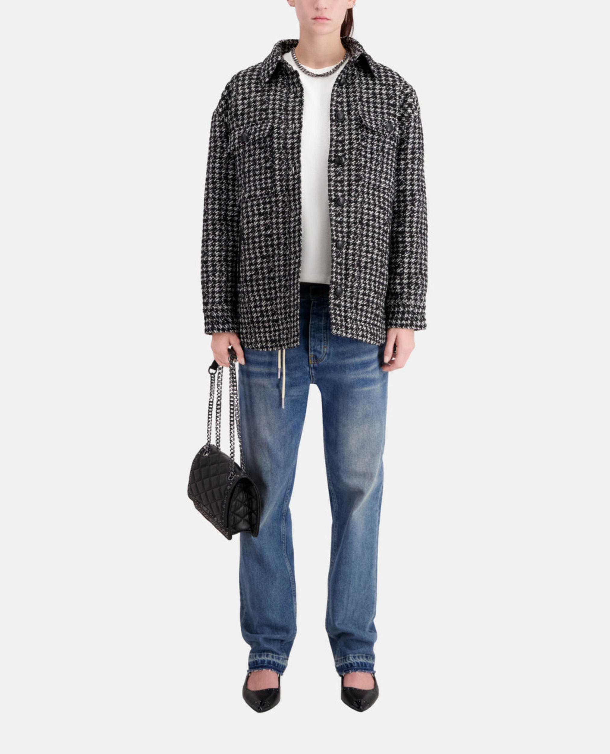 Schwarze Hemdjacke aus Tweed, BLACK WHITE, hi-res image number null
