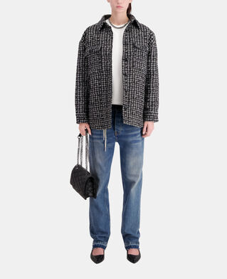 The Kooples DAMEN BLACK WHITE schwarze hemdjacke aus tweed