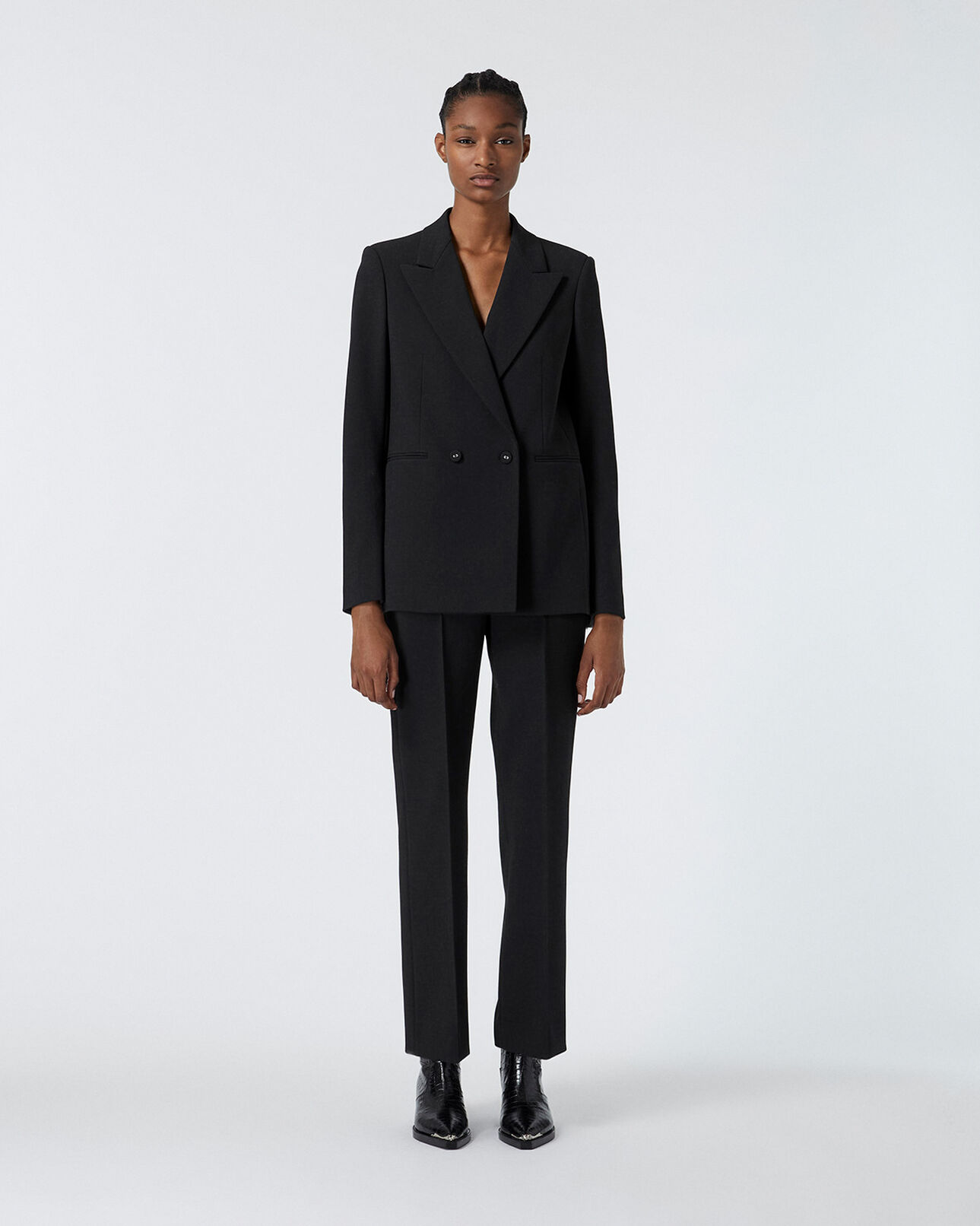 The Kooples WOMEN BLACK double-breasted black suit jacket w/pockets