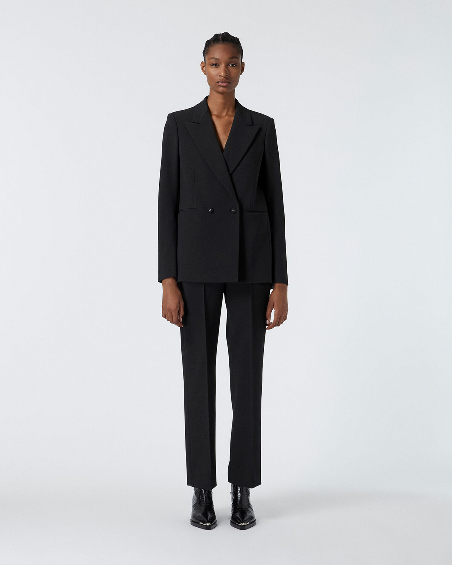 Double-breasted black suit jacket w/pockets, BLACK, hi-res image number null