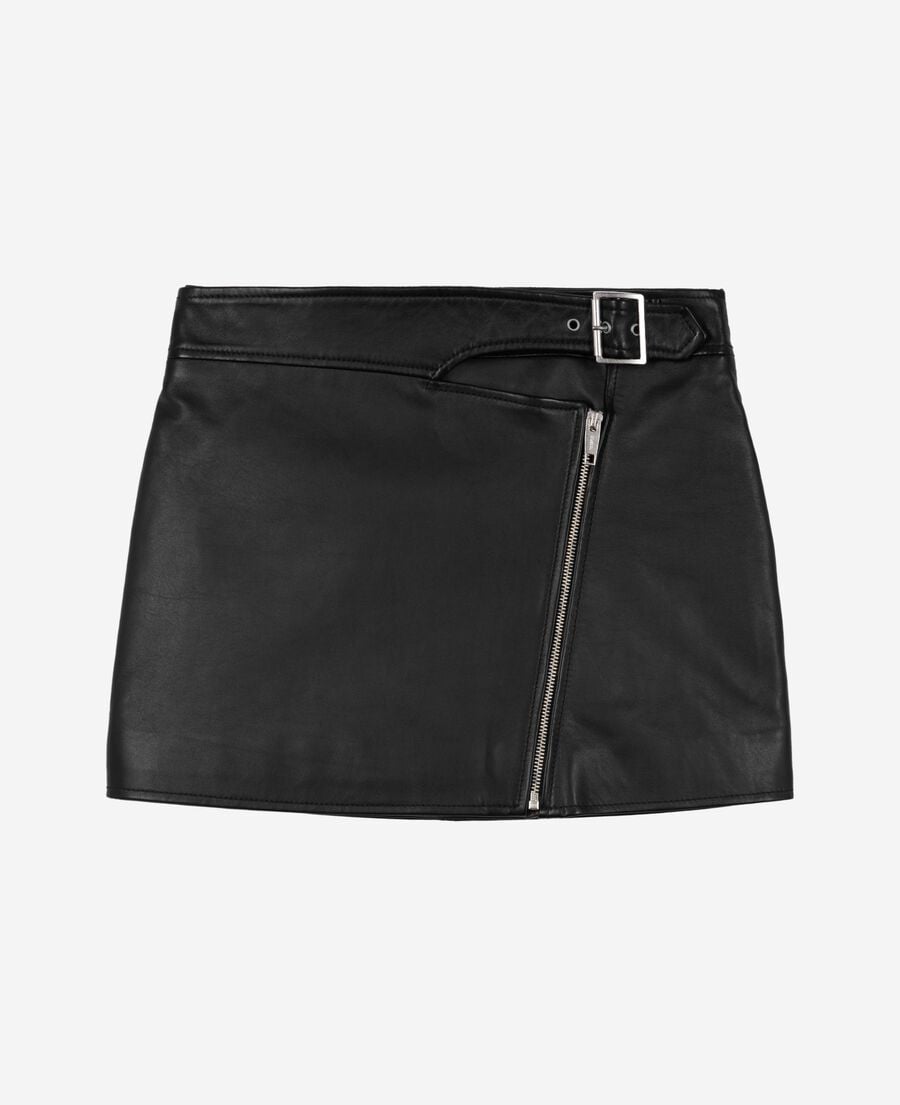 The Kooples WOMEN BLACK leather skirt with black zip