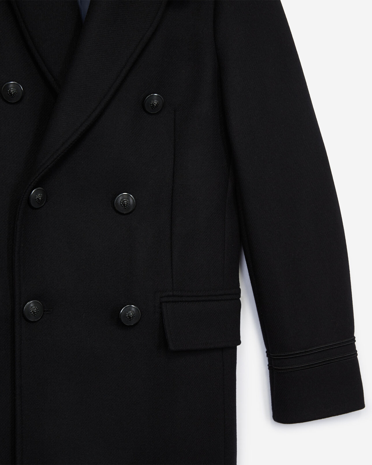 The Kooples HOMME BLACK manteau croisé col laine façon mouton amovible noir
