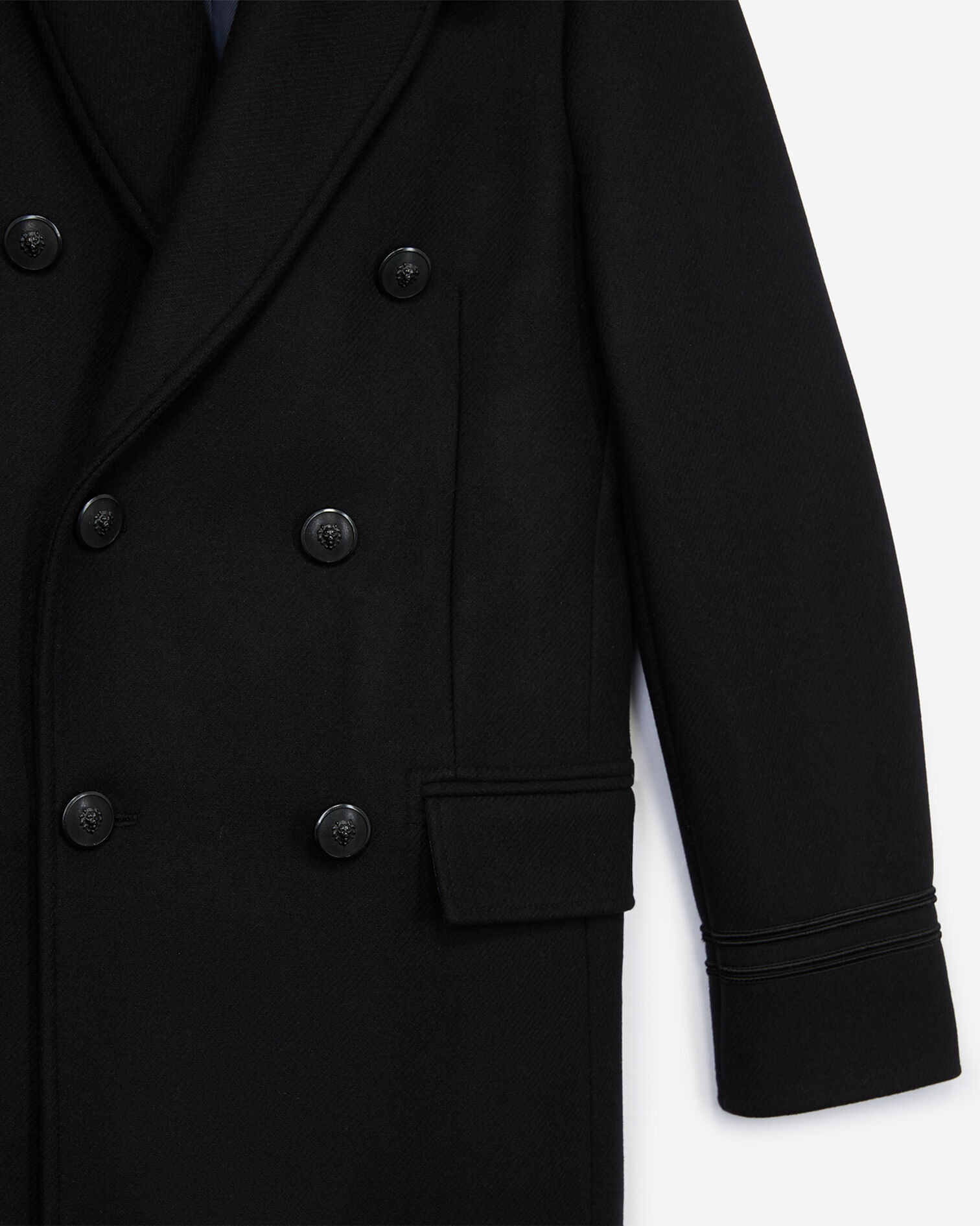 Manteau croisé col laine façon mouton amovible noir, BLACK, hi-res image number null