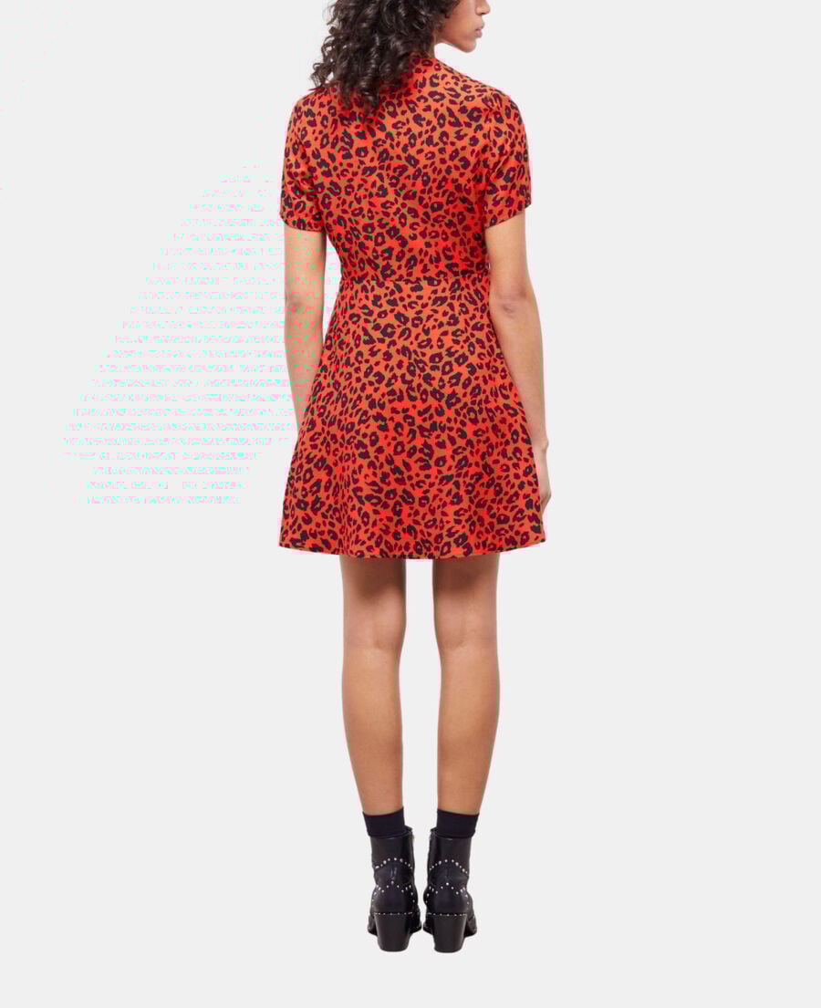 The Kooples FEMME ORANGE - BLACK robe courte léopard orange