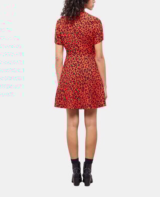 The Kooples FEMME ORANGE - BLACK robe courte léopard orange