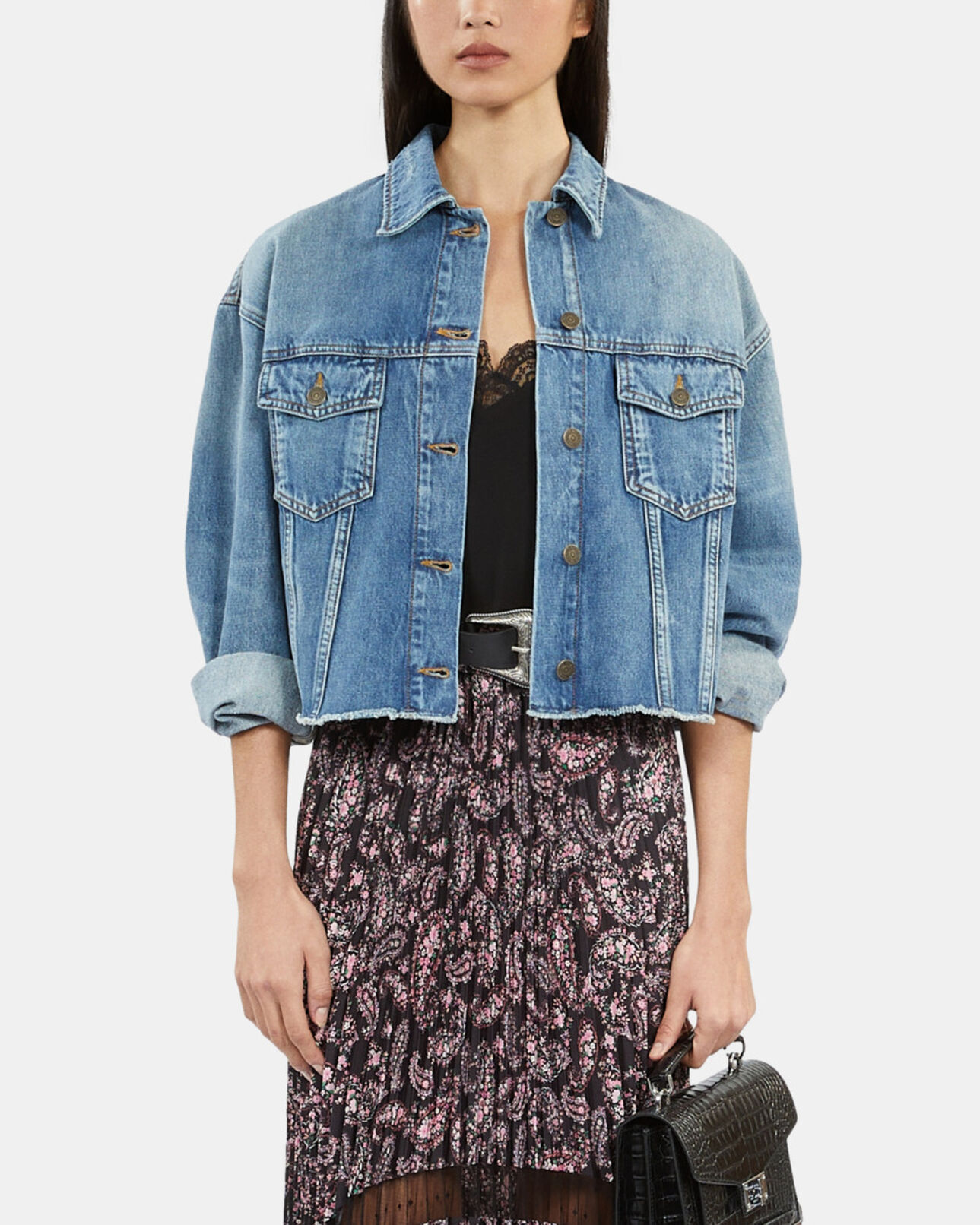 The Kooples WOMEN MEDIUM BLUE short blue denim jacket