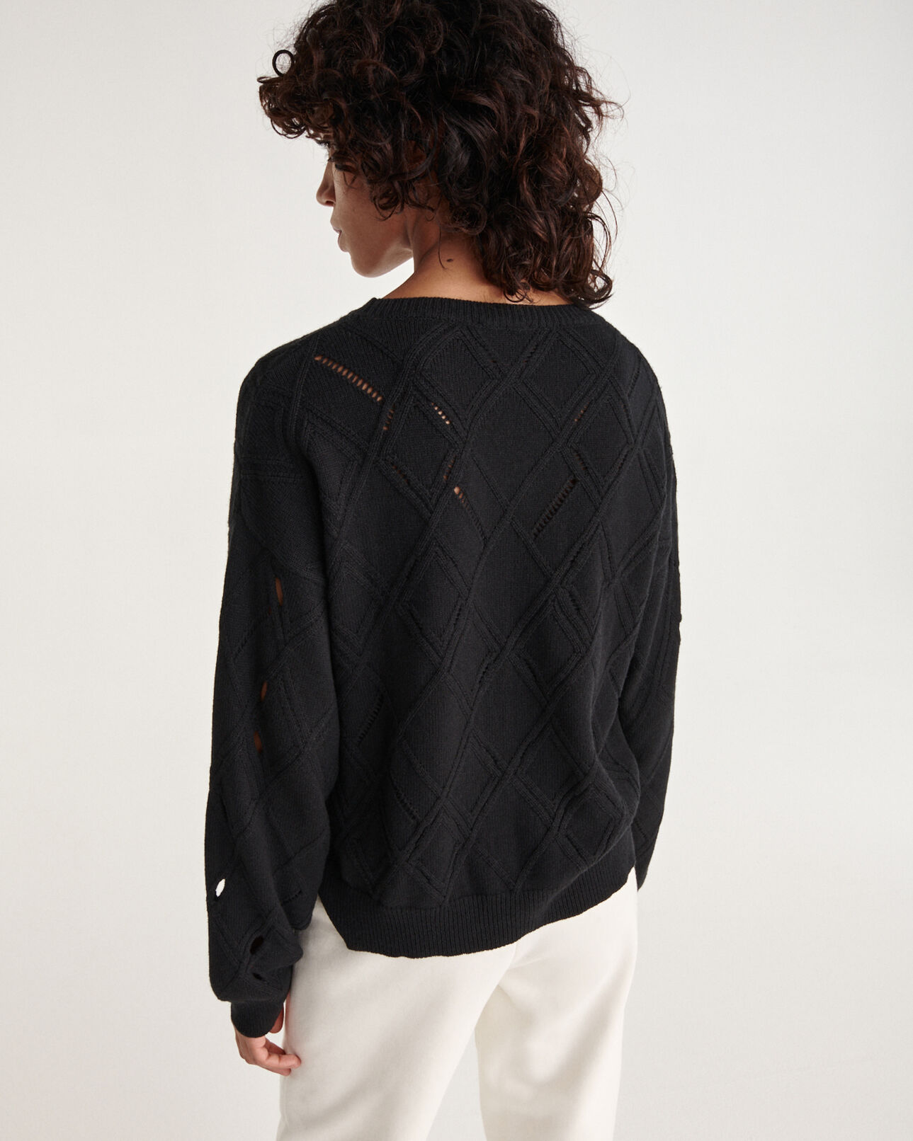 The Kooples FEMME BLACK pull maille noir manches longues ajouré