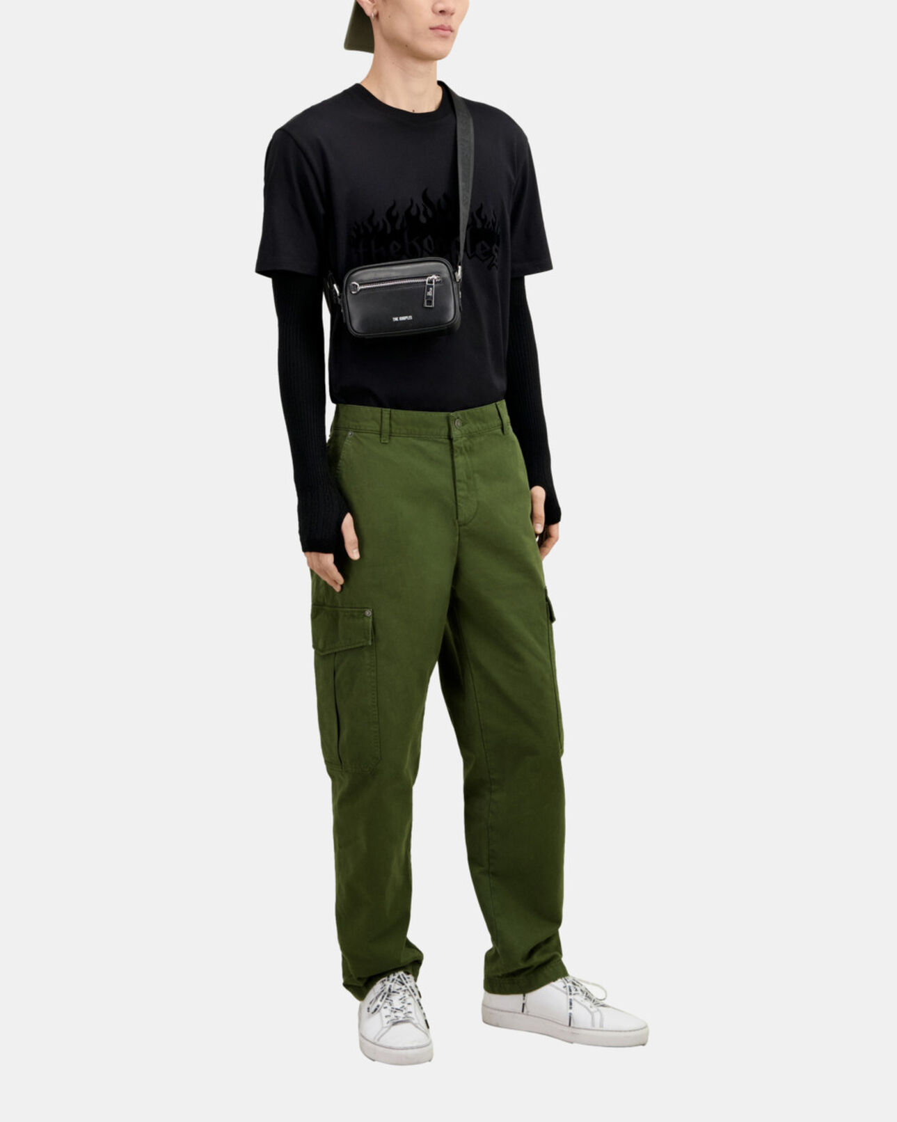 The Kooples HOMME KAKI pantalon cargo en coton kaki