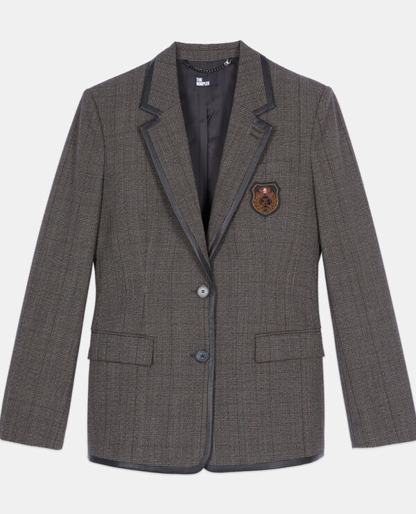 The Kooples FEMME BROWN veste prince de galles en laine marron