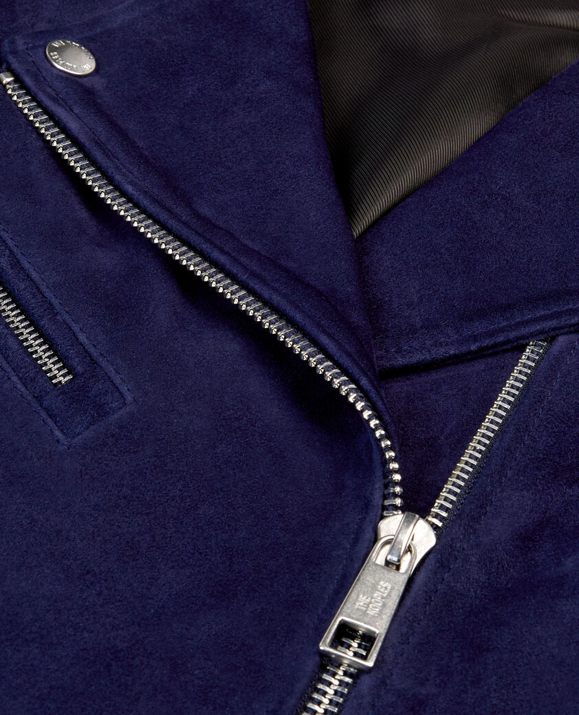 The Kooples FEMME DARK BLUE blouson biker en cuir suède bleu marine