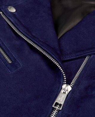 The Kooples FEMME DARK BLUE blouson biker en cuir suède bleu marine