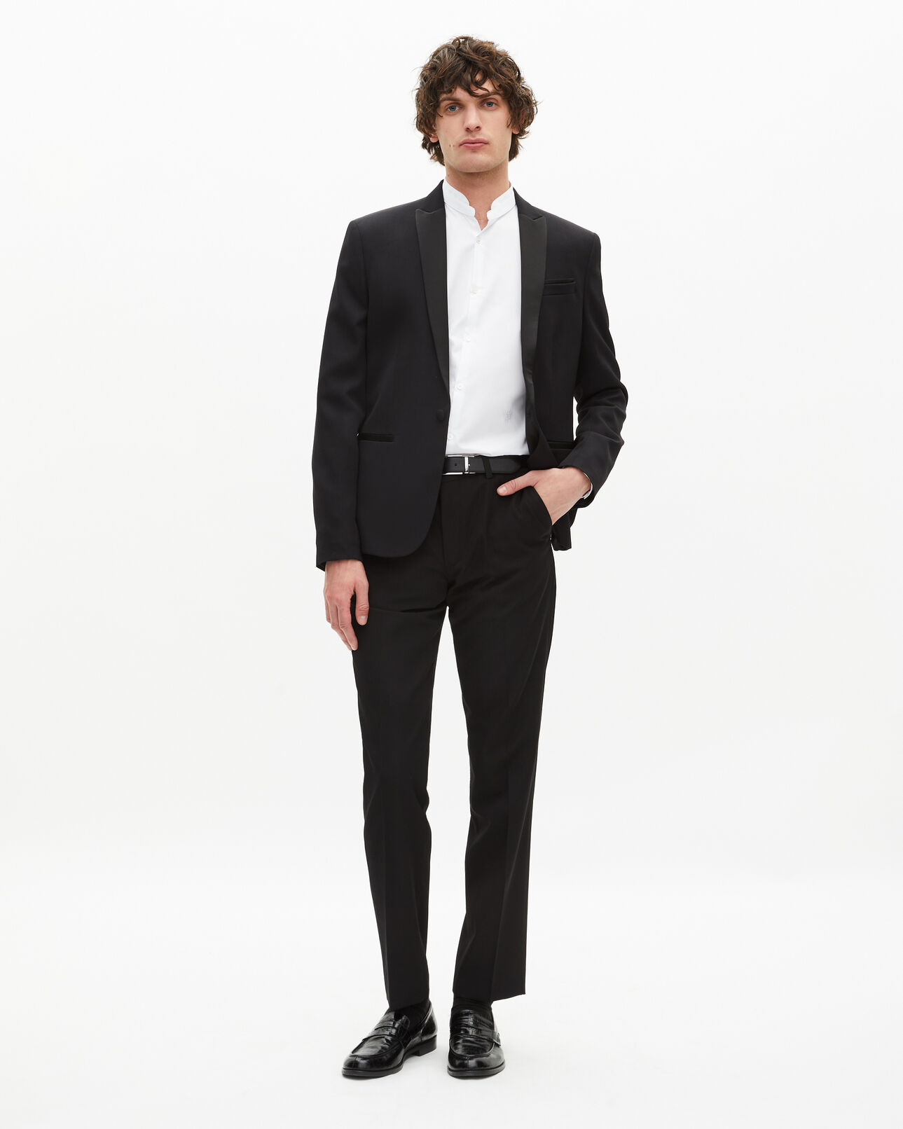 The Kooples MEN BLACK black tuxedo trousers with satin details straight cut