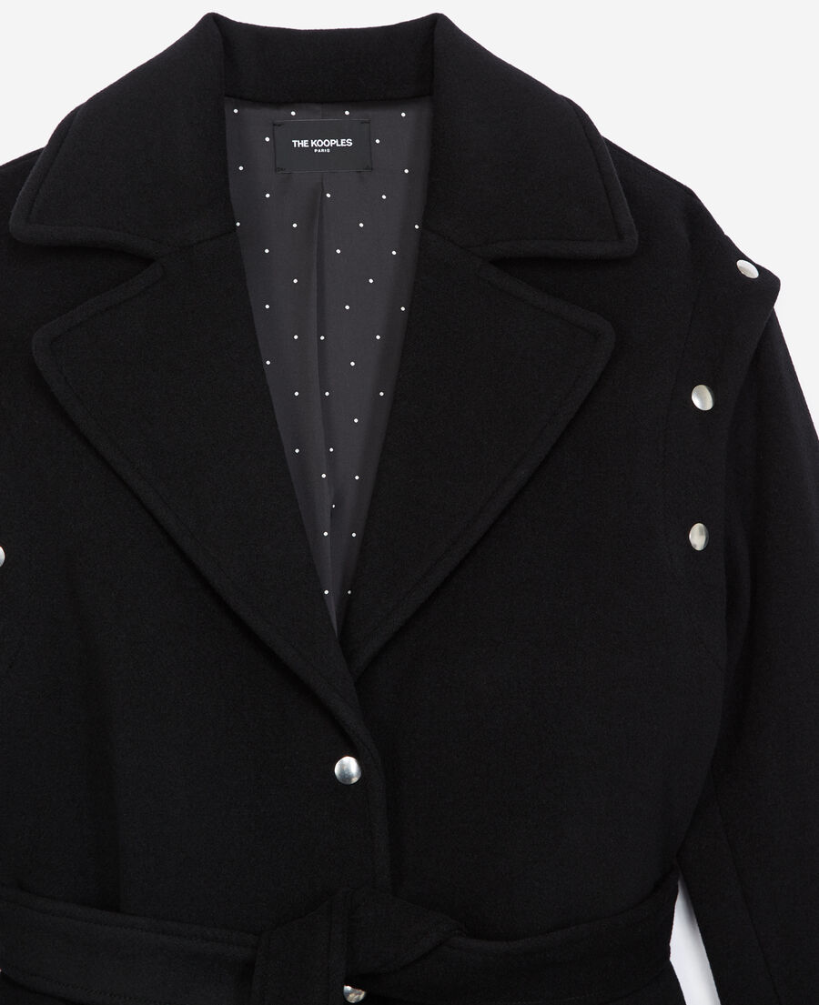 Long black wool coat with press studs The Kooples