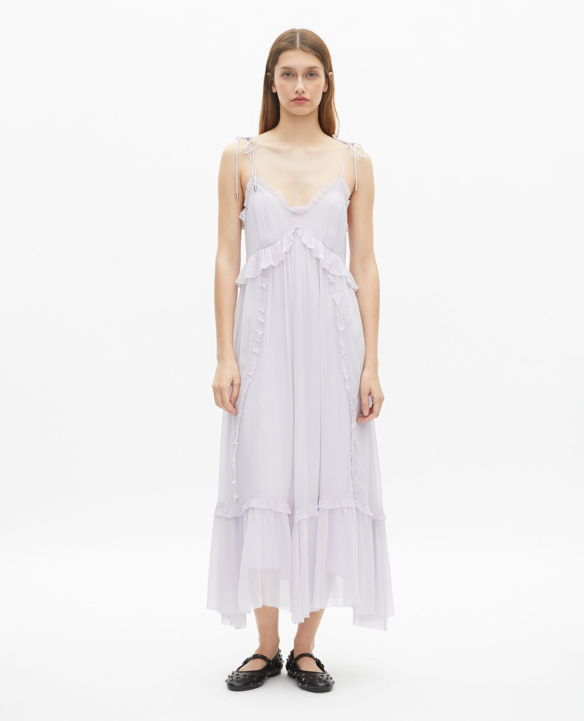 Long dress with lilac ruffles, LIGHT PURPLE, hi-res image number null
