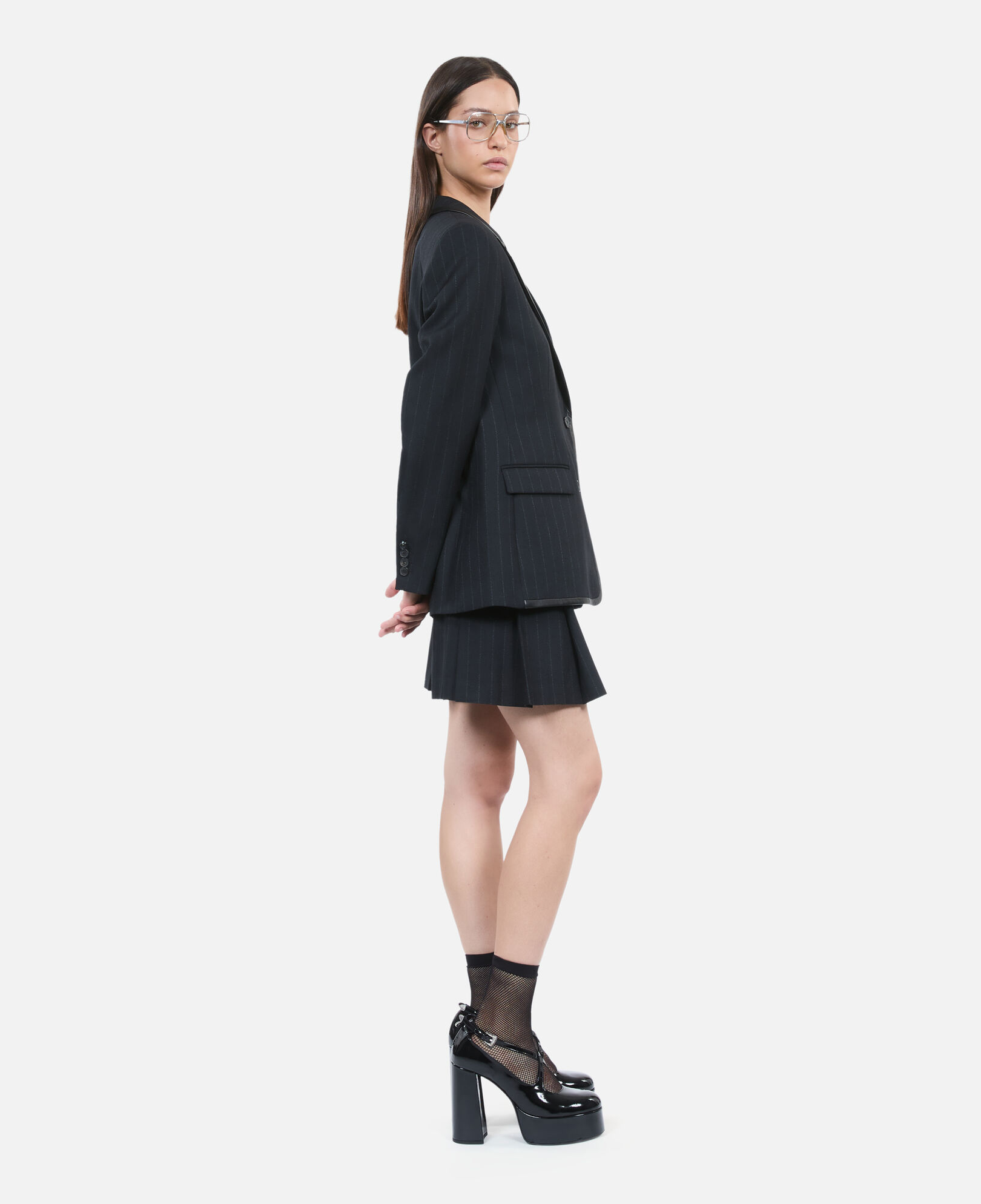 The Kooples DAMEN BLACK schwarze jacke mit tennisstreifen aus wolle
