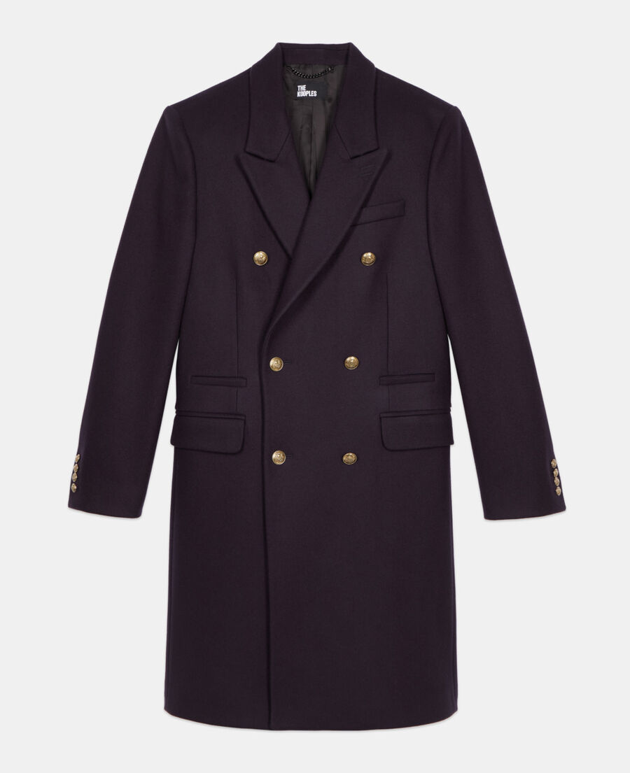 The Kooples MEN NAVY long navy blue wool blend coat