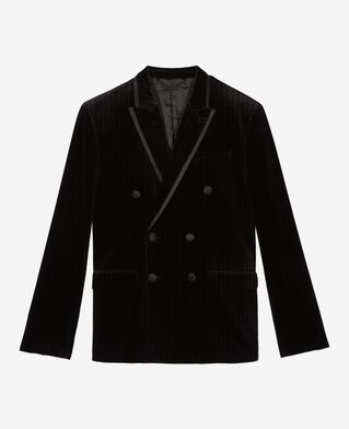 The Kooples MEN BLACK black velvet straight-cut suit jacket