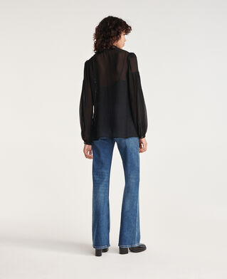 The Kooples WOMEN BLACK loose v-neck buttoned black shirt