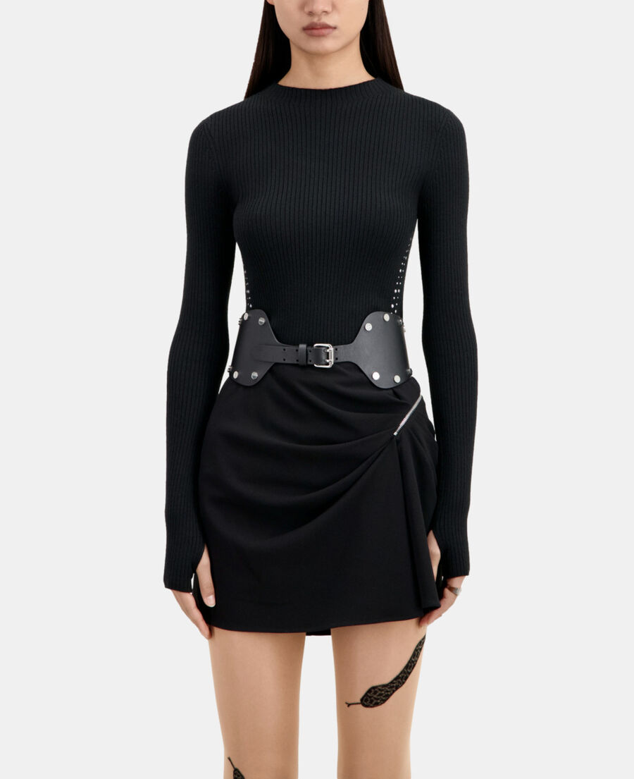 ceinture large en cuir noir avec clous