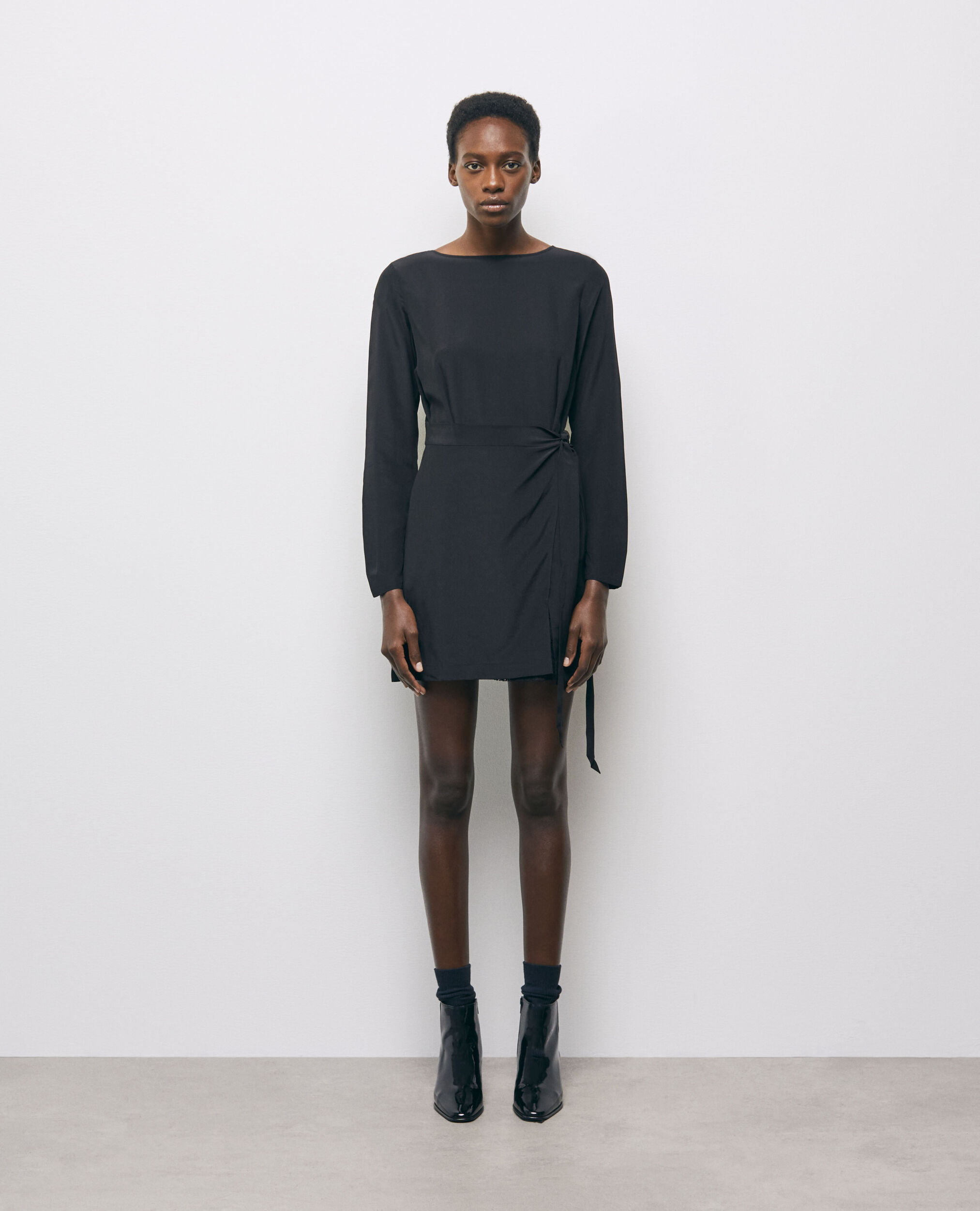 Short black silk dress