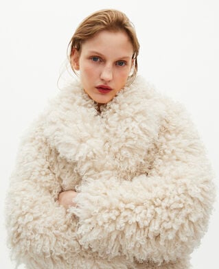 The Kooples WOMEN ECRU short ecru fur-effect coat