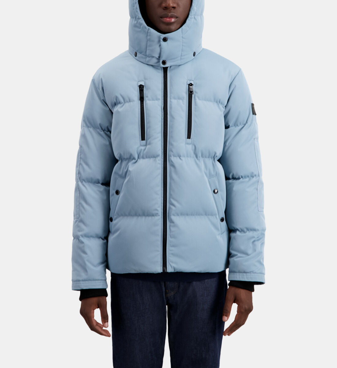 Blue hooded puffer jacket new arrivals