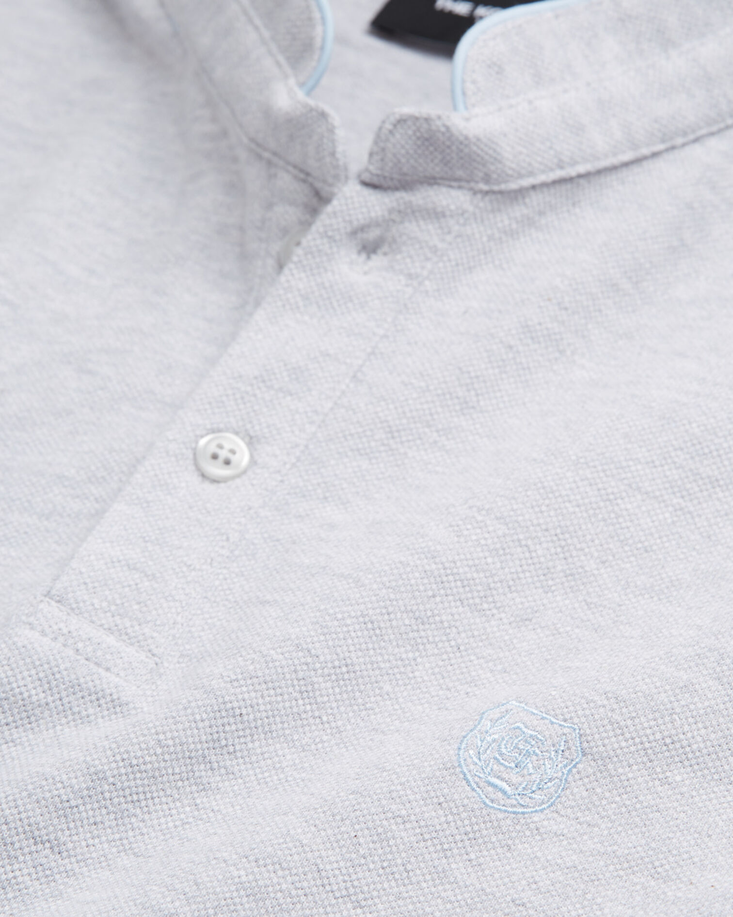 Polo gris clair coton col officier brodé, LIGHT GREY MELANGE / BLUE, hi-res image number null