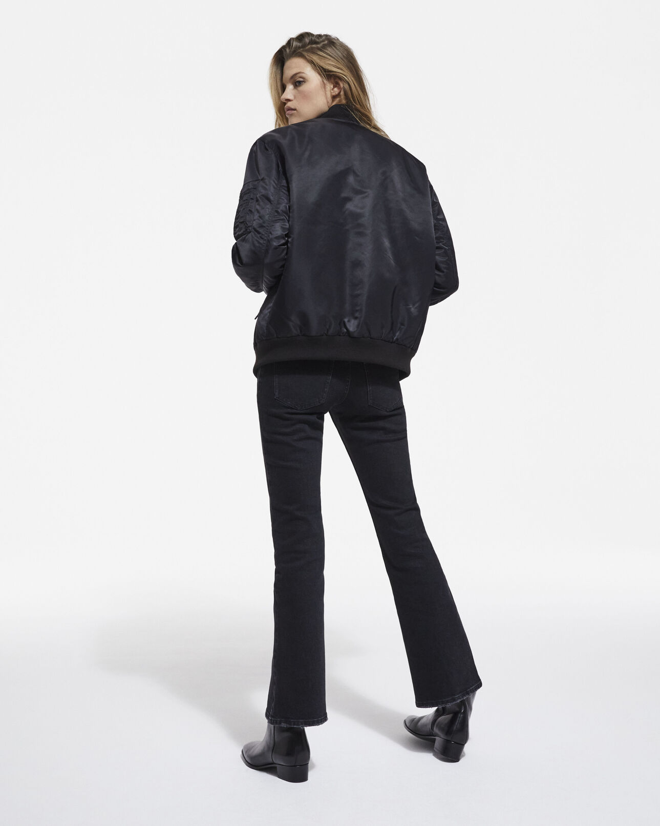 The Kooples WOMEN BLACK black bomber jacket with leopard lining