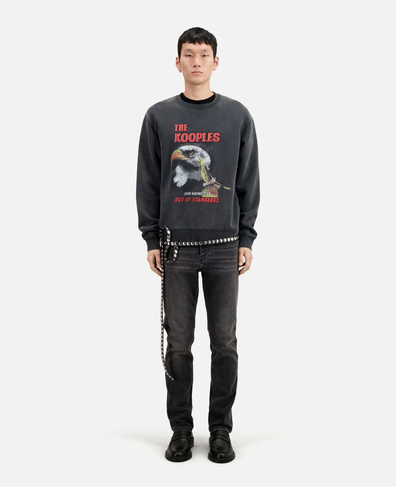 The Kooples MEN BLACK WASHED black sweatshirt with eagle screen print