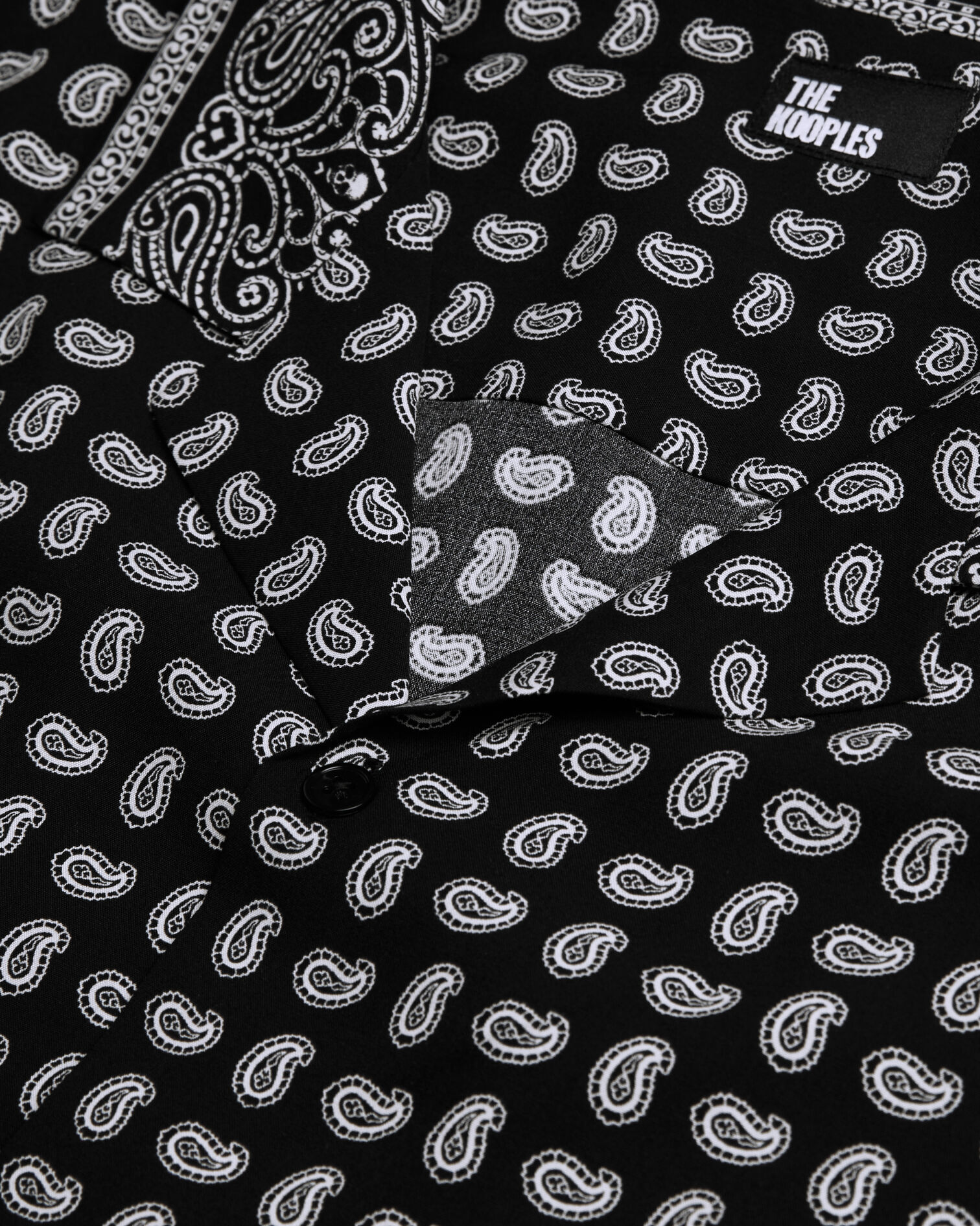 Black and white paisley print short sleeve shirt, BLACK WHITE, hi-res image number null