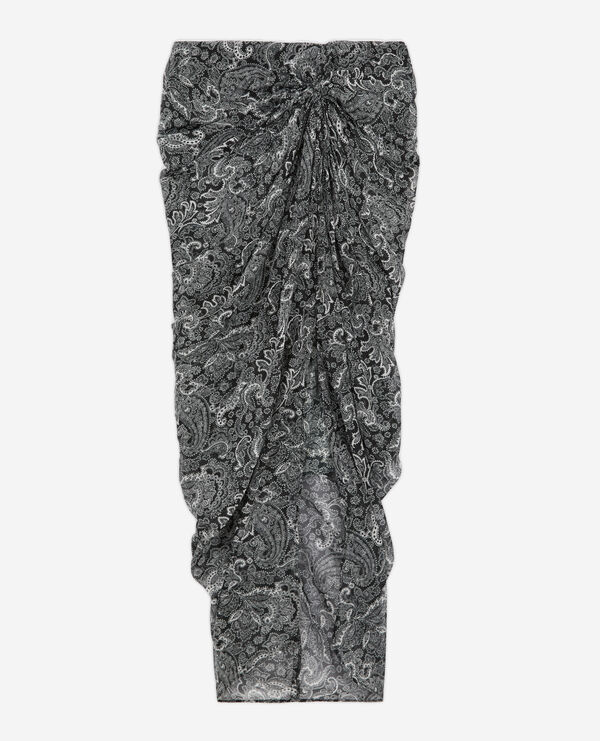 jupe mi-longue imprimée noire