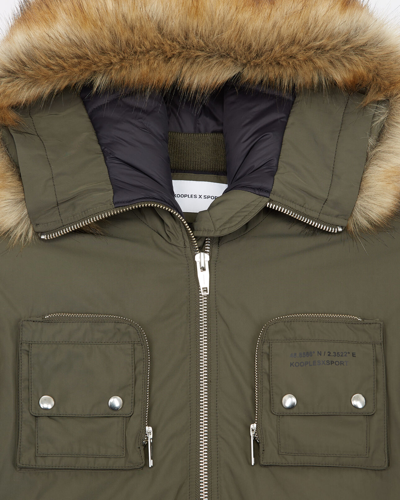 The Kooples FEMME KAKI blouson nylon kaki multi-poches capuche