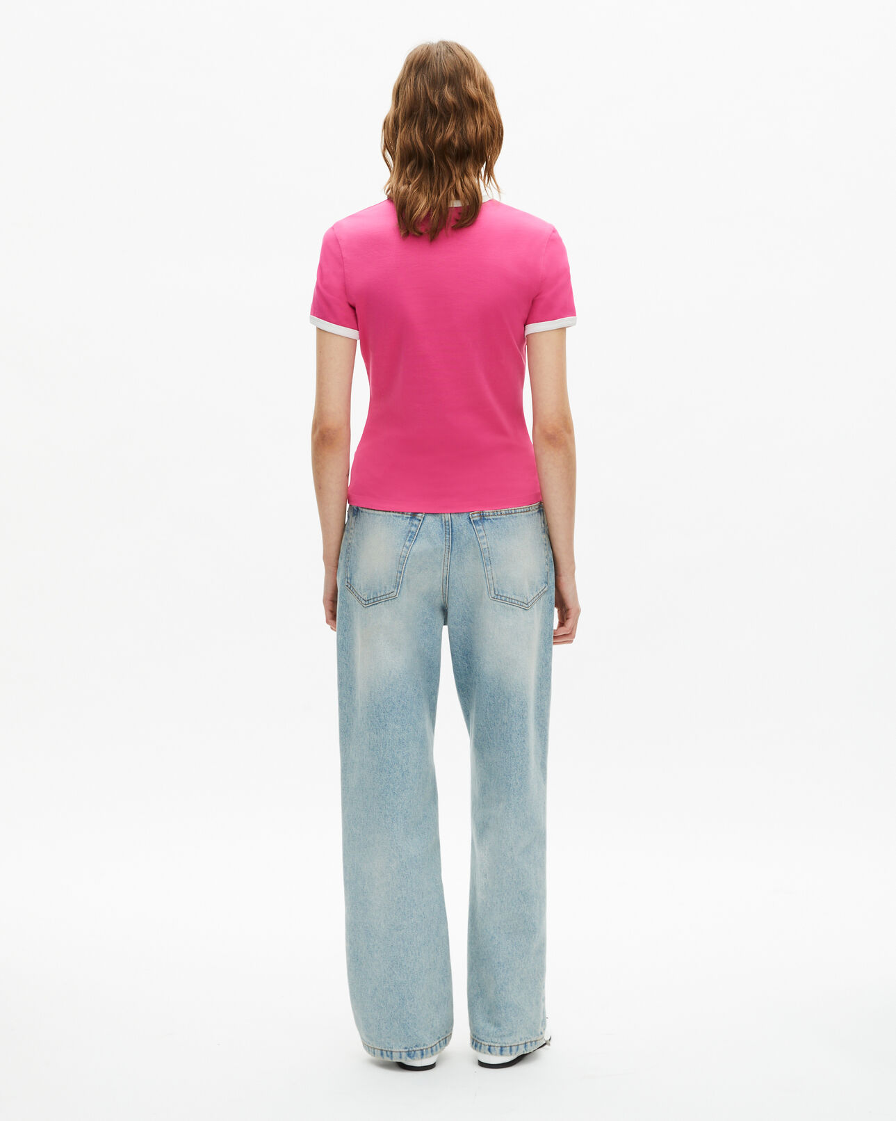 The Kooples F FUSHIA fuchsia ribbon embroidery t-shirt