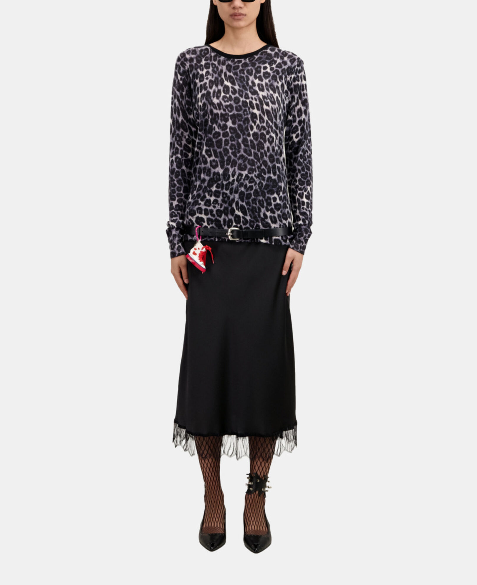 The Kooples FEMME BLACK WHITE LEOPARD pull imprimé en cachemire